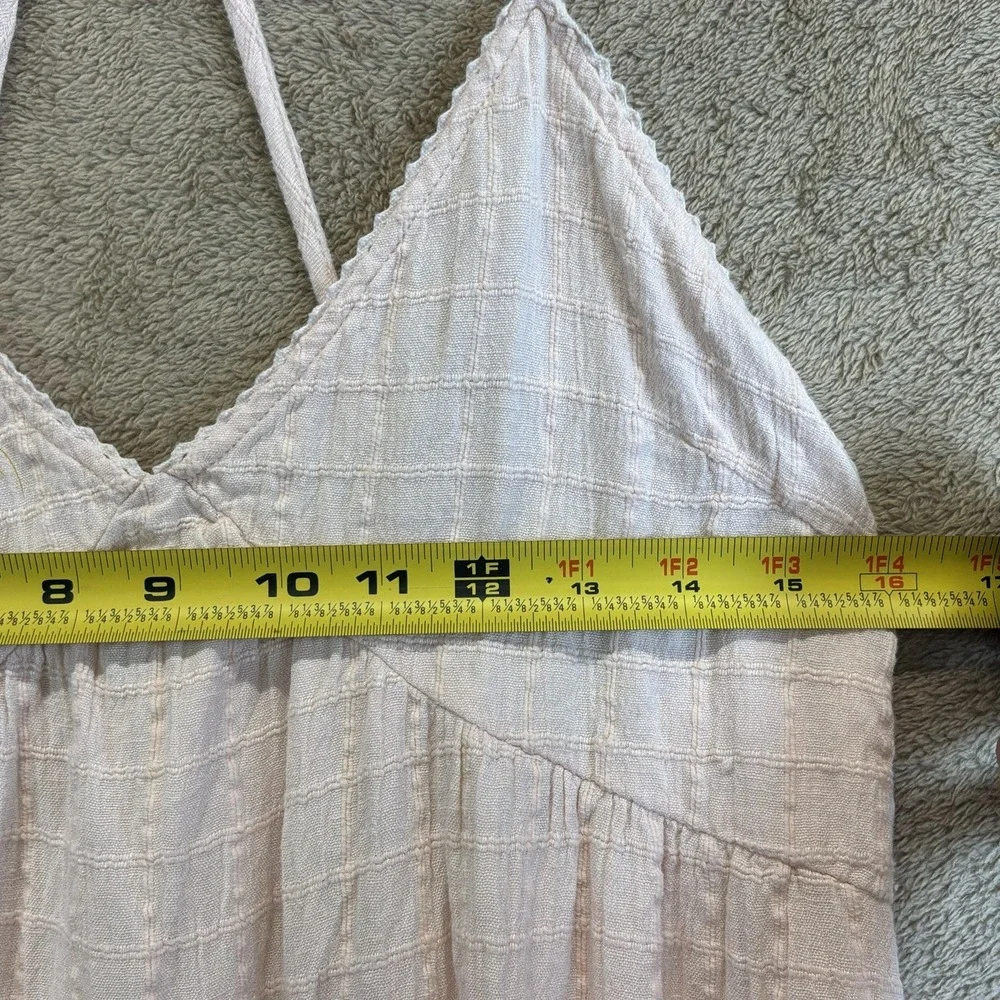 Aerie Sz M Pink Maxi Dress Babydoll‎ Halter Gauze Cotton Tiered EUC
